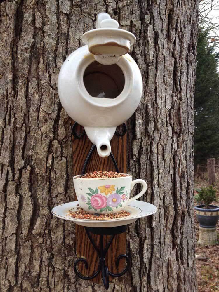 Upcycled Tea Set Bird Feeder