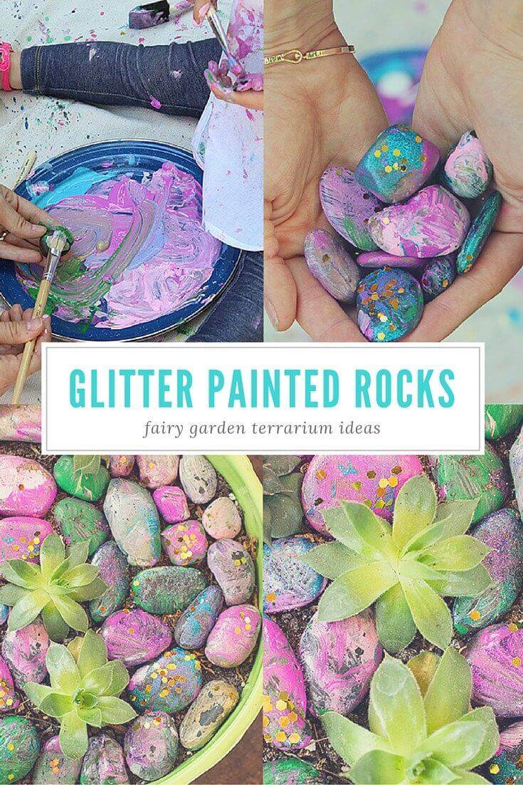 Glitter Painted Rocks for Fairy Gardens