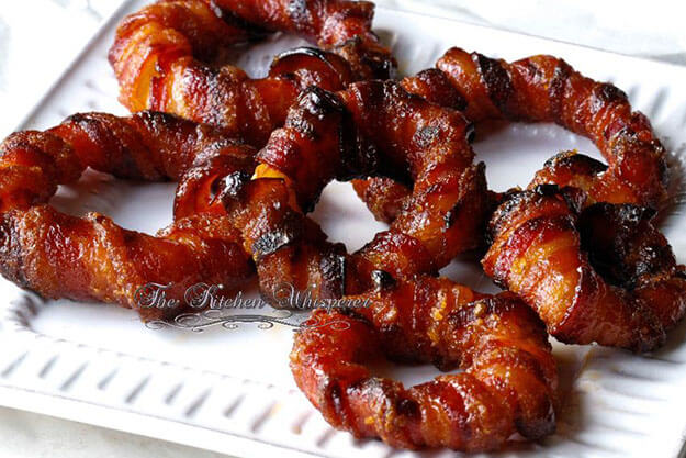 Candied Bacon Wrapped Onion Rings