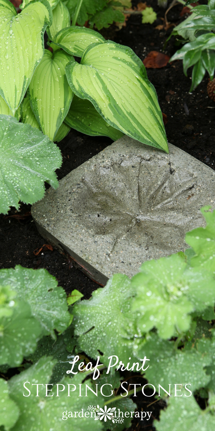 leaf print stepping stones made of concrete