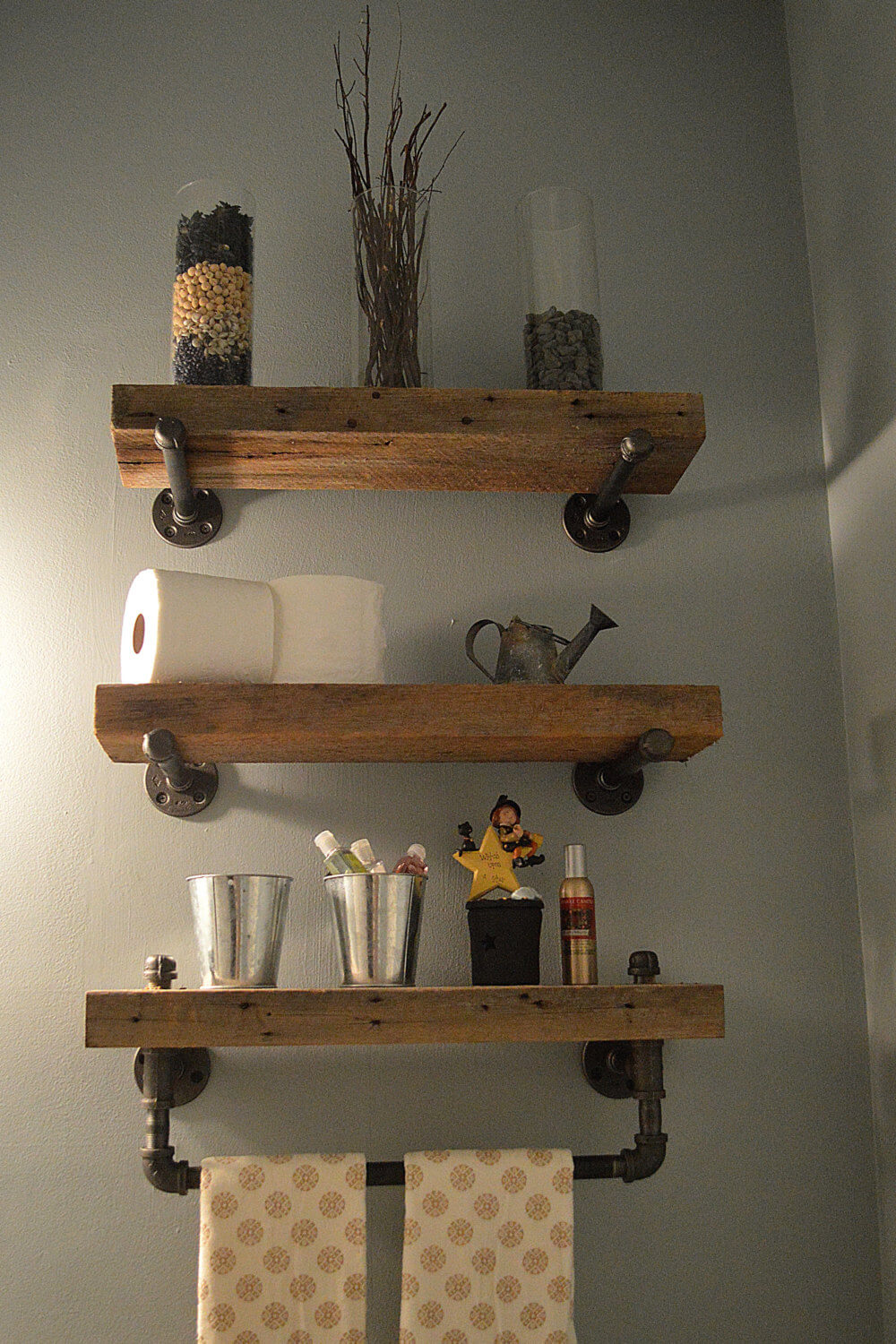 Heavy Plank Shelves with Industrial Hardware