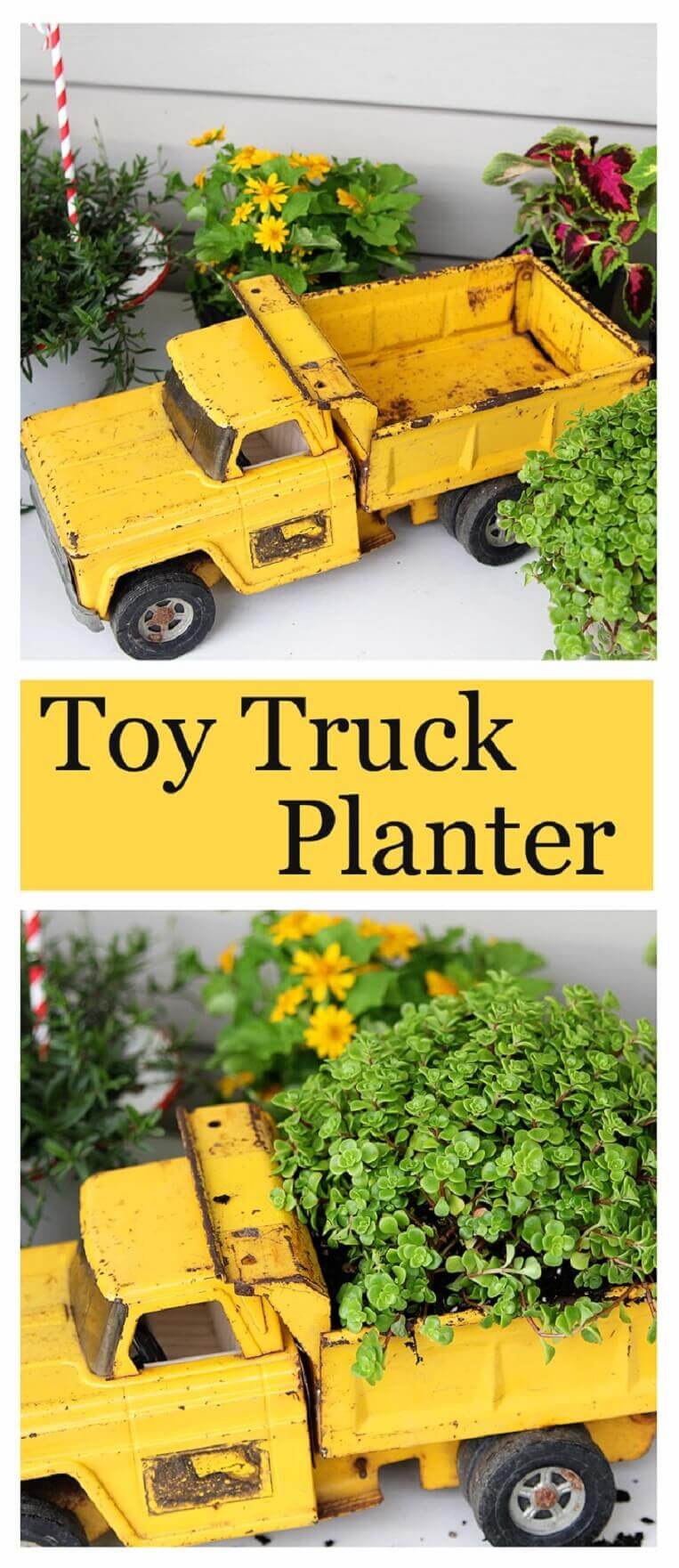 Repurposed Garden Container Ideas with a Toy Truck