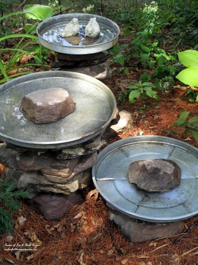 Bird Baths made of Garbage Can Lids