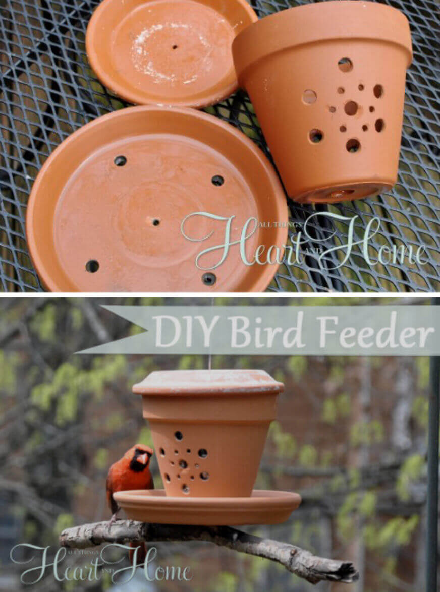 Drill Holes in Pots for a Bird Feeder