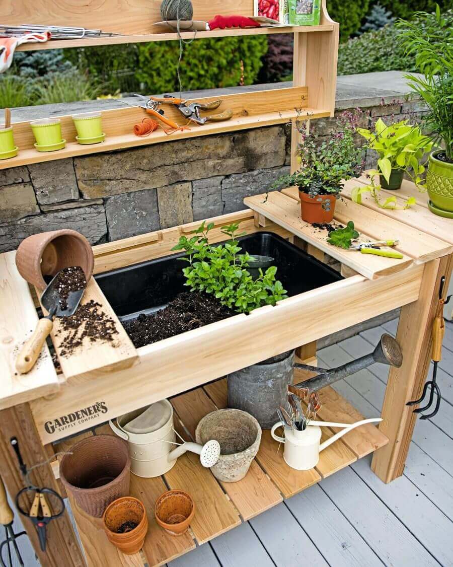 Garden Workstation with Hidden Potting Soil