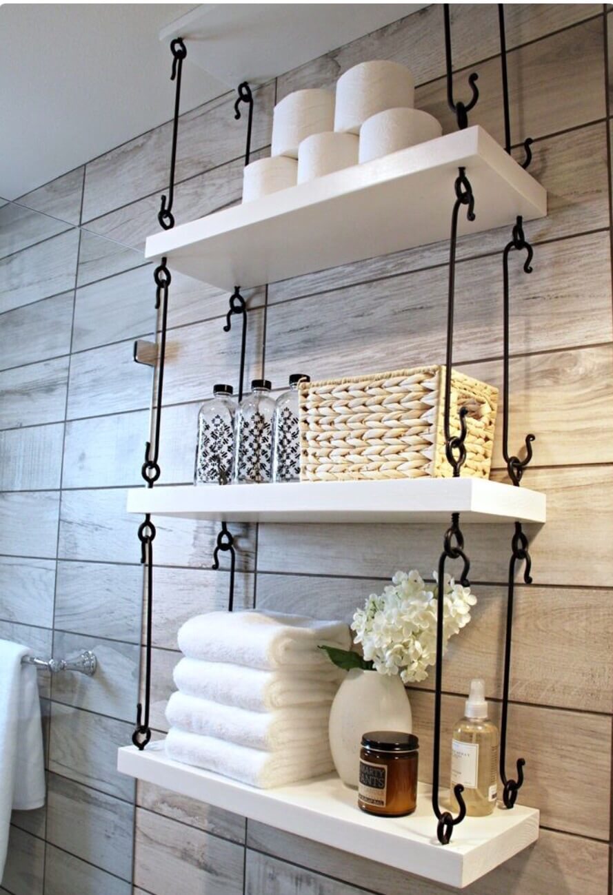 Hanging Shelves with Wrought Iron Hardware