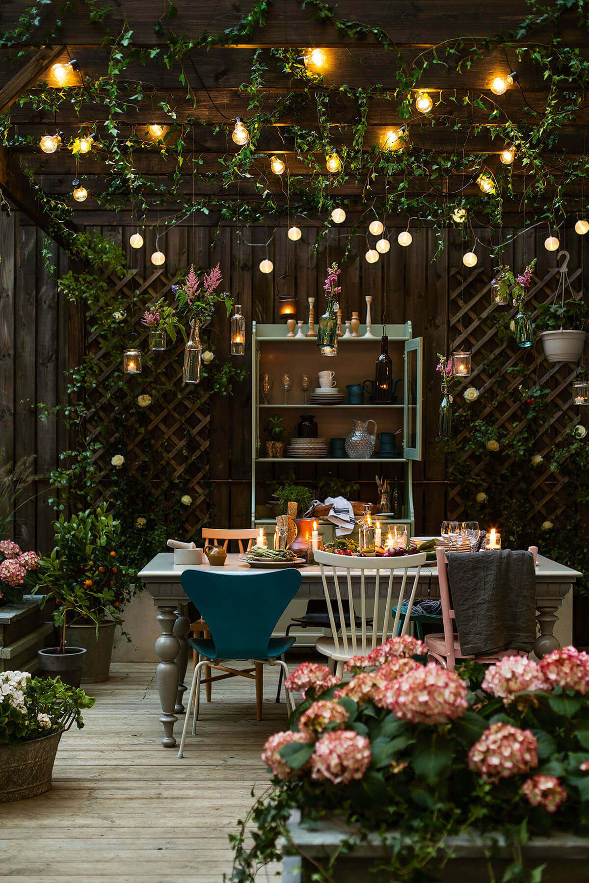 Whimsical Garden Grotto with String Lights