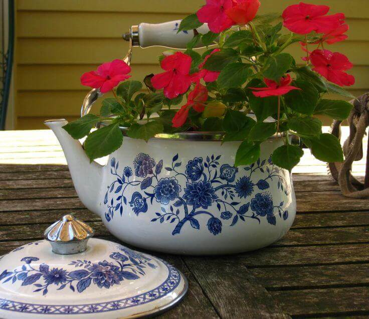 Repurposed Garden Container Ideas with a Tea Kettle