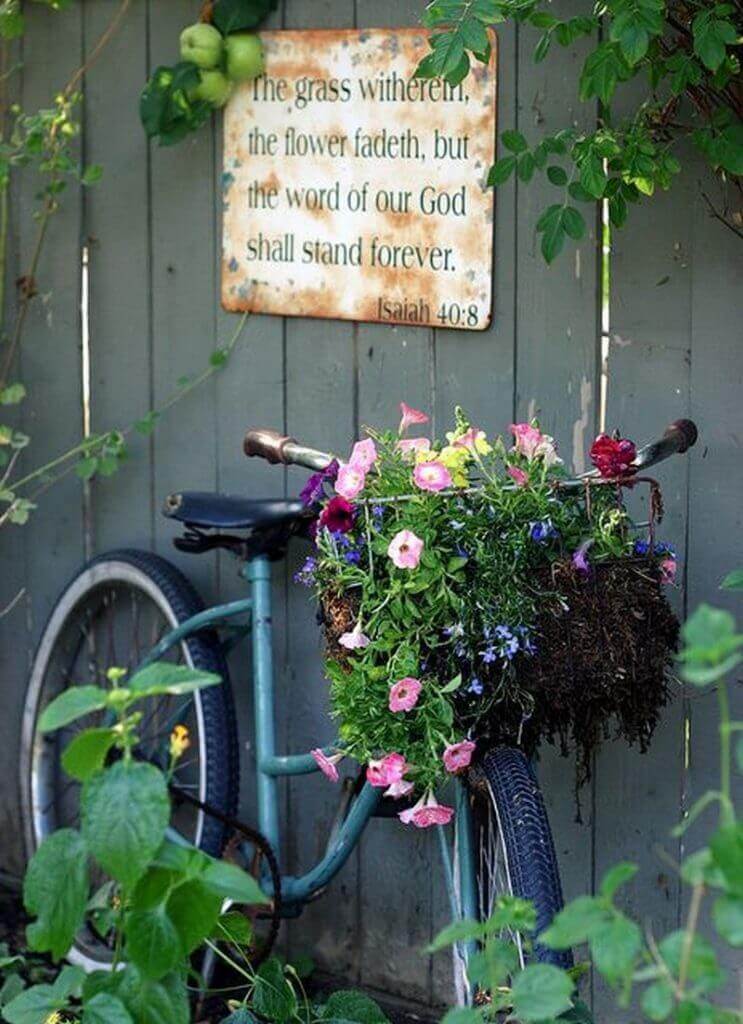 Recycled Bike with Flowers in the Basket