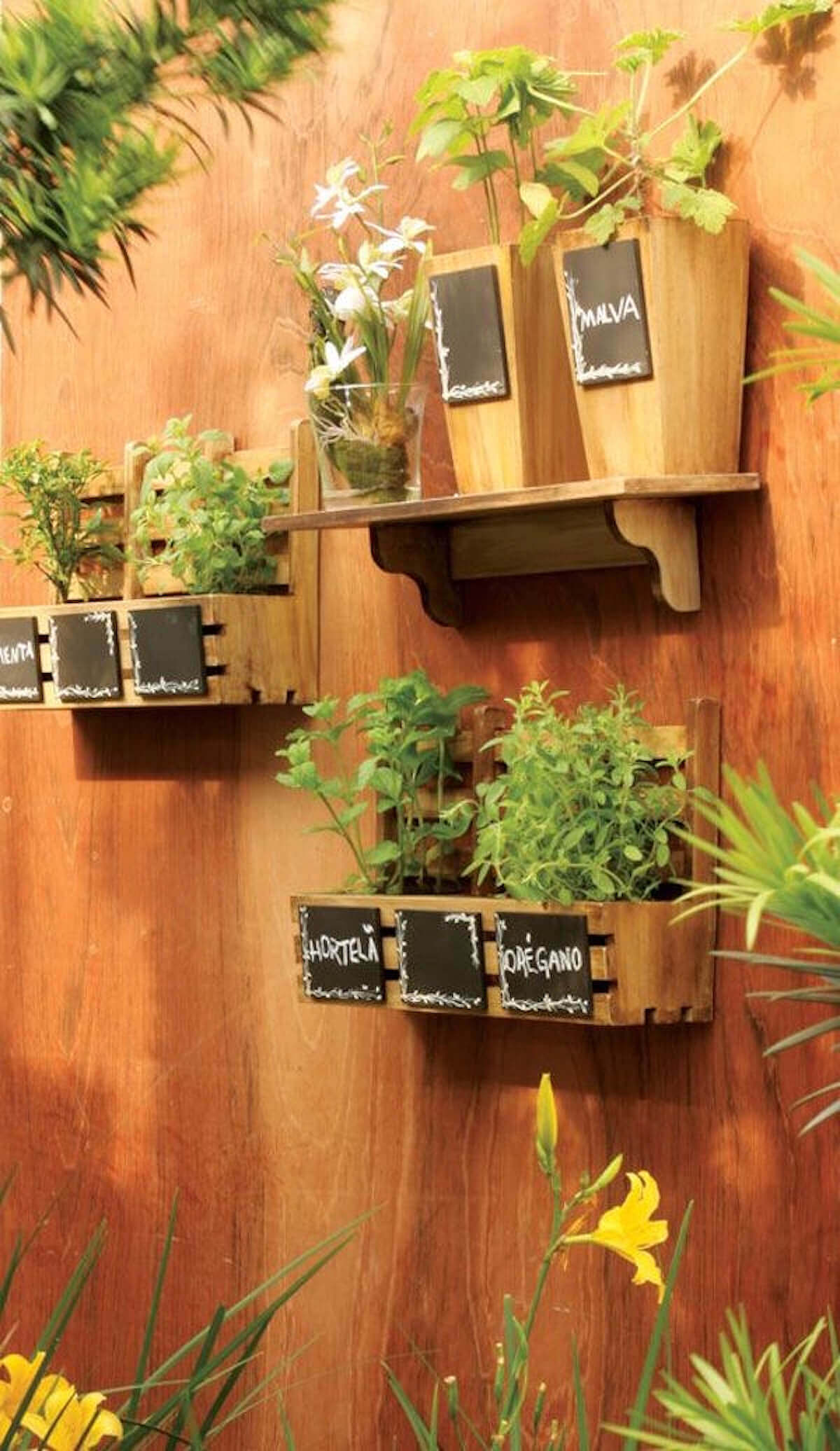 Decorative Wooden Box and Vase Herb Garden