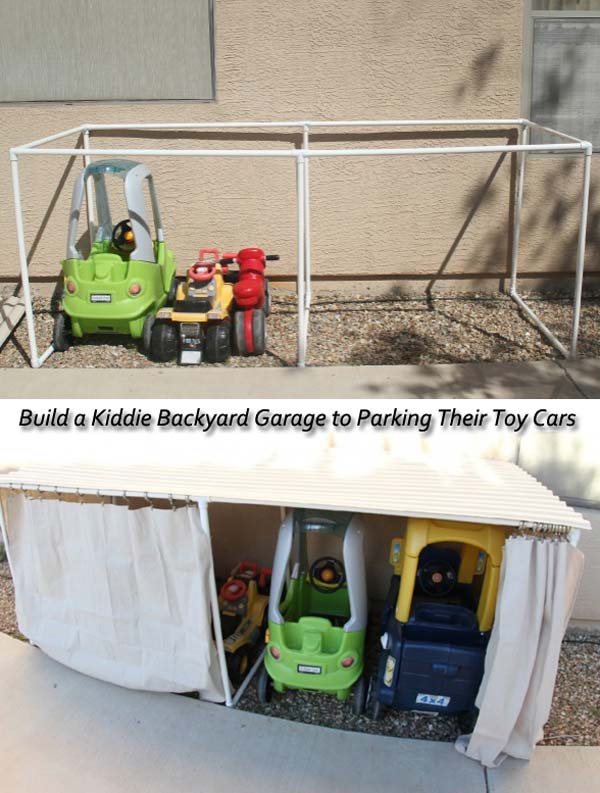 Build a kiddie backyard garage to parking their toys & cars