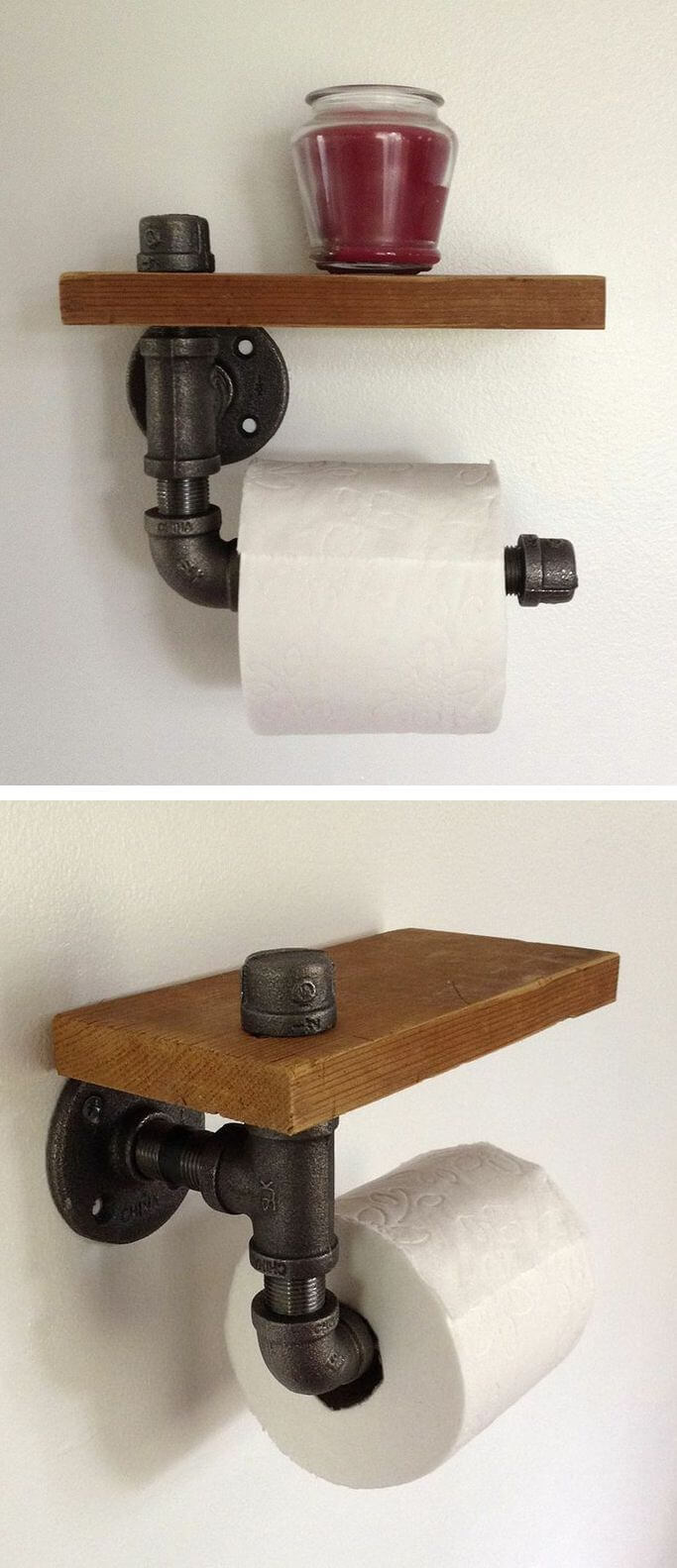 Pipe-fitting Toilet Paper Holder with Shelf