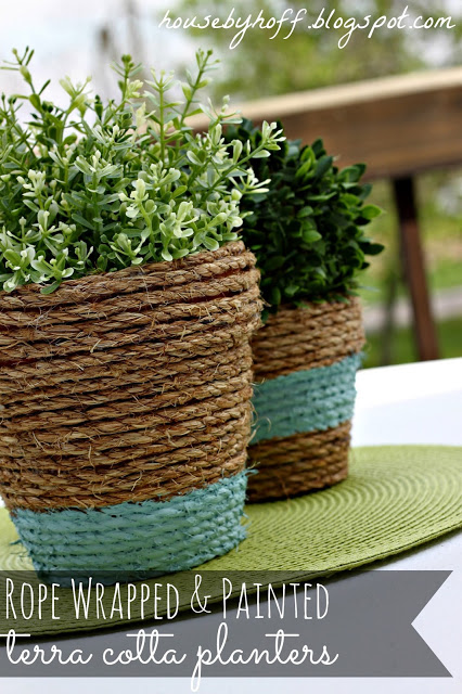 rope wrapped and painted terra cotta planters