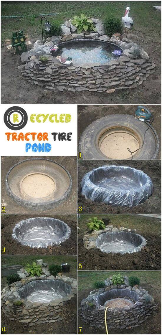 DIY Recycled Tractor Tire Water Feature
