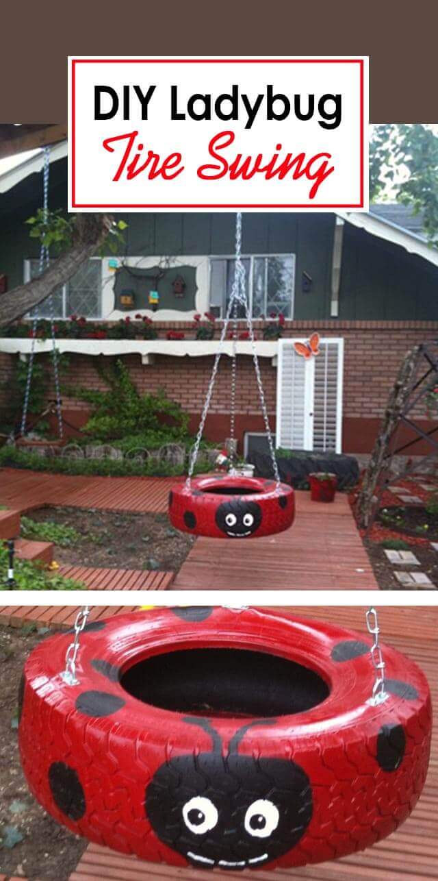 A Ladybug Tire Swing with a Smile