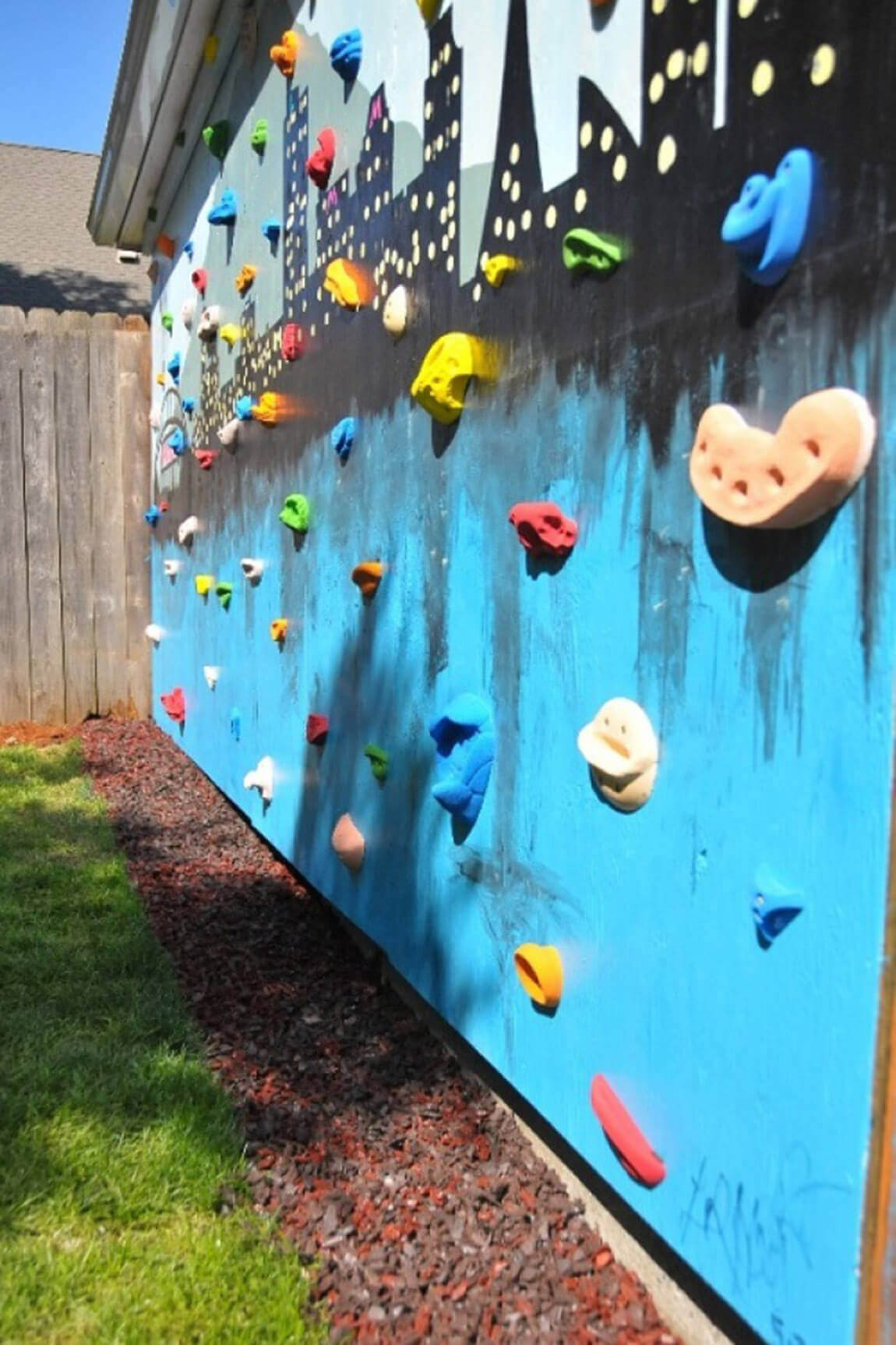 A Rock Climbing Wall with Unique Artwork