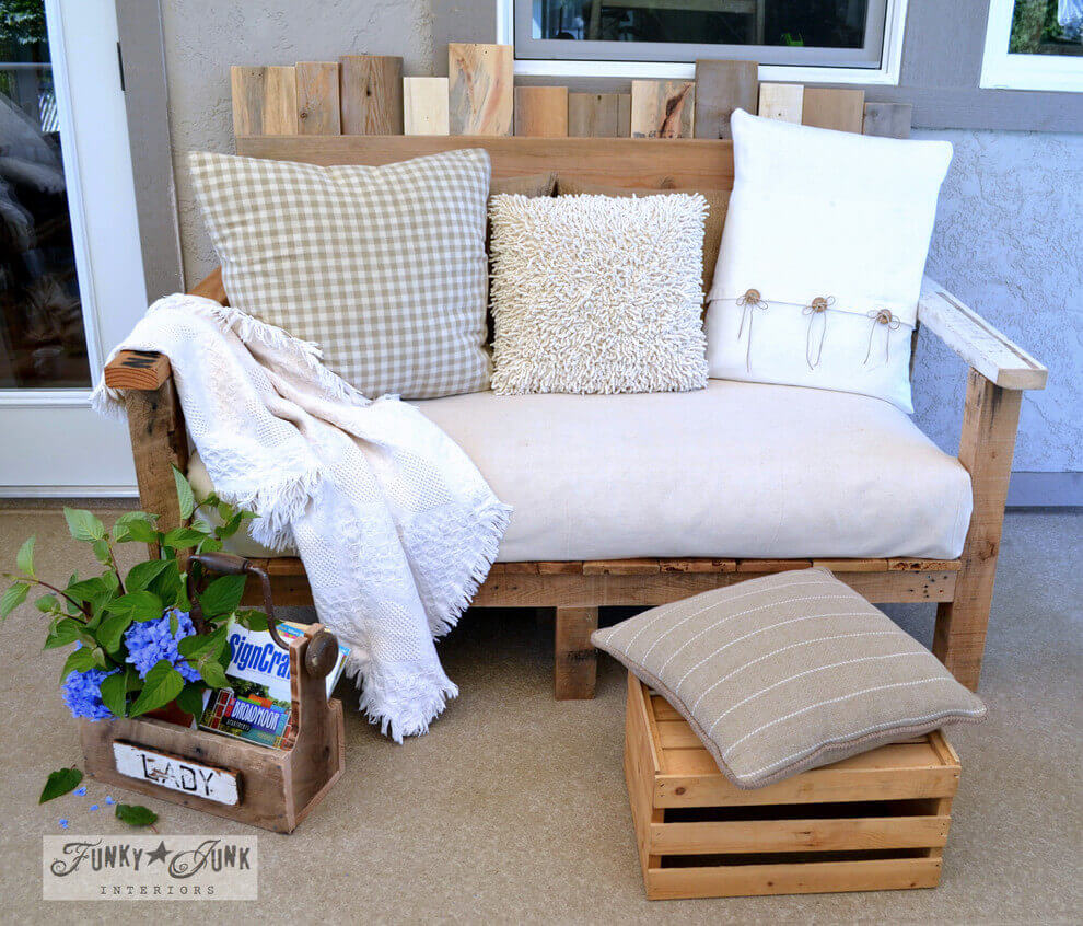 A Rustic Bench with a Foot Stool Crate