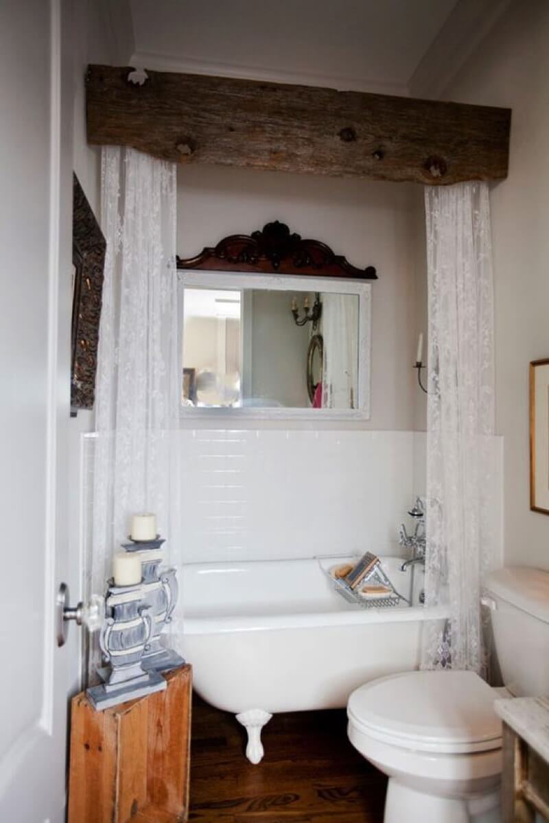Barn Board and Lace Bathtub Privacy Curtains