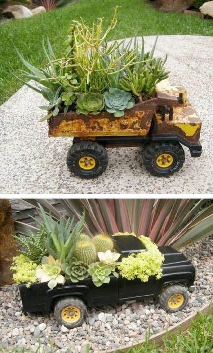 Upcycled Toy Truck Garden Planters