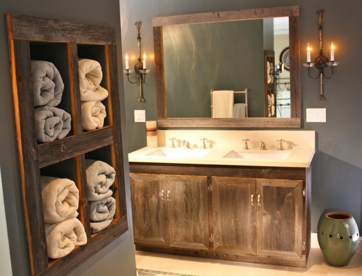 Antique Wood Vanity and Towel Organizer