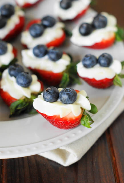 Patriotic Cheesecake Strawberry Bites