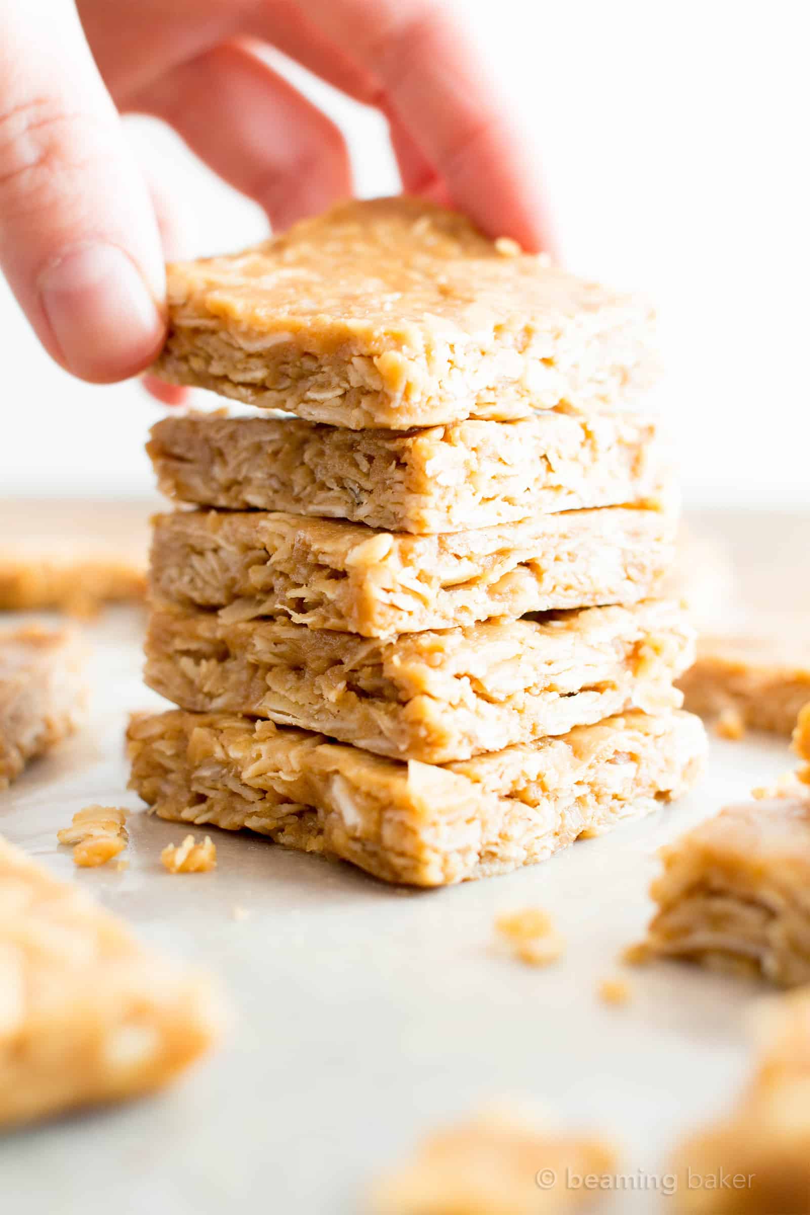 4 Ingredient No Bake Peanut Butter Coconut Oatmeal Bars