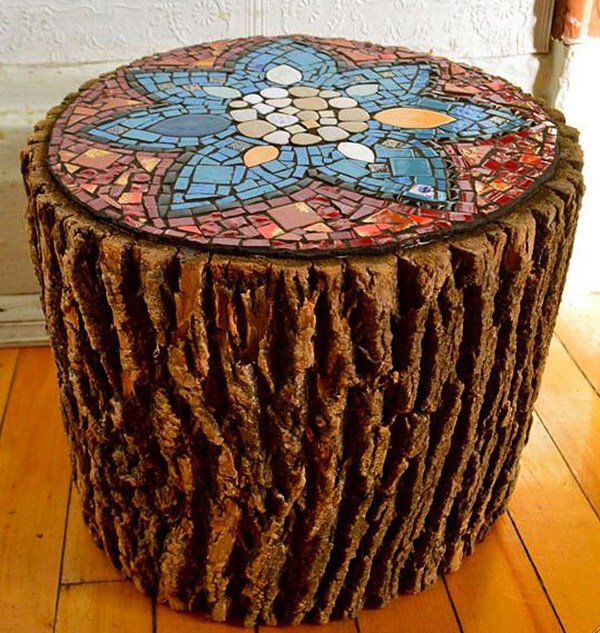 Rustic Mosaic Top Log Table