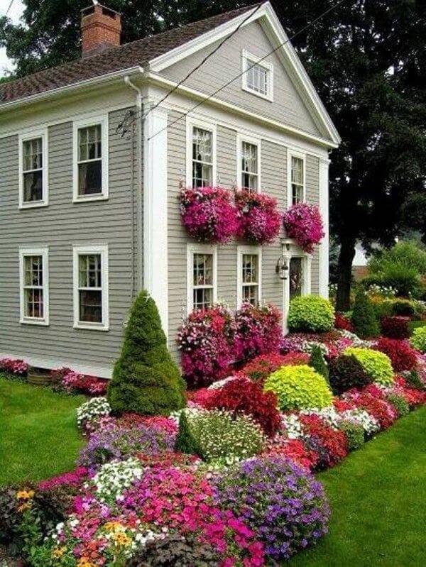Multi-Season Flowerbed with Annuals and Evergreens