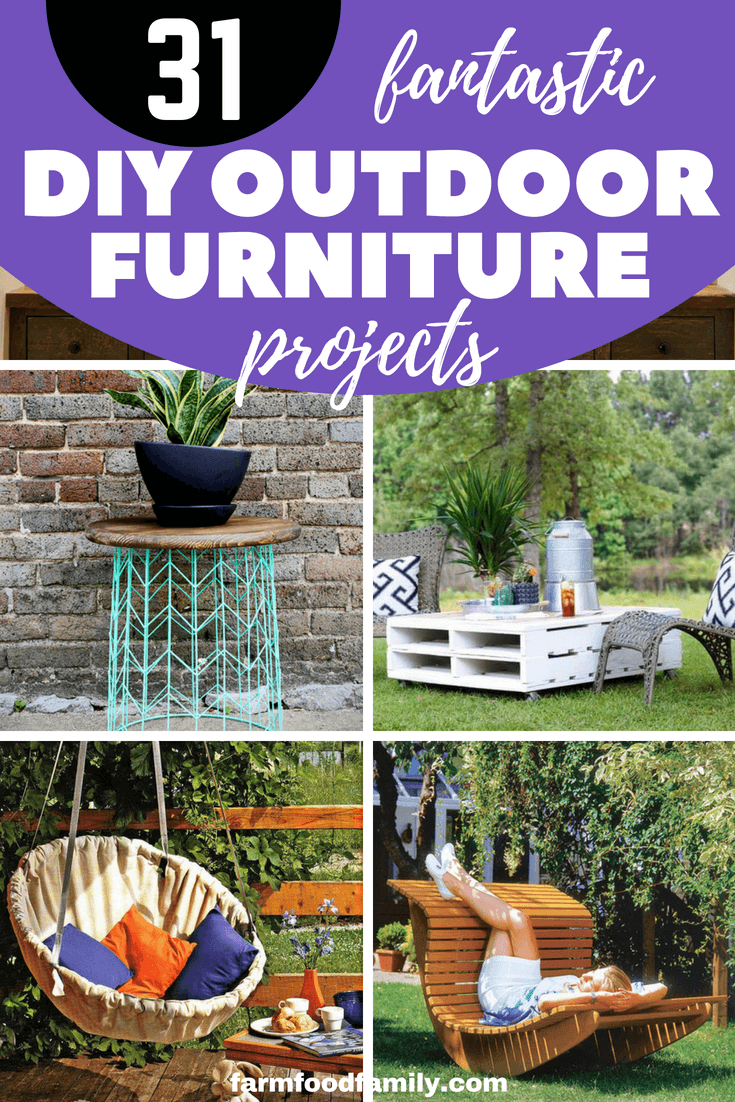 From repurposed items such as tables, chairs, sofas you can create beautiful furniture yourself for your garden. We have collected 31 most impressive furniture designs for you to choose and apply for your outdoor. #diy #outdoorfurniture #diyideas #farmfoodfamily