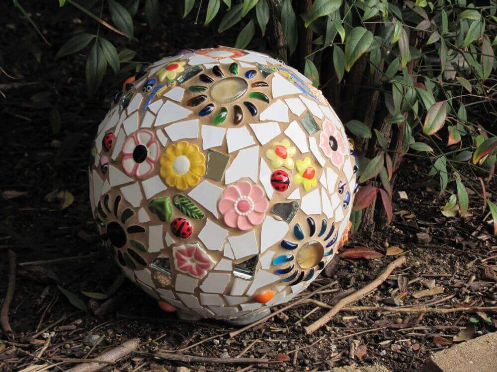 Mixed Glass, Ceramics, and Decorations | DIY Garden Ball Ideas
