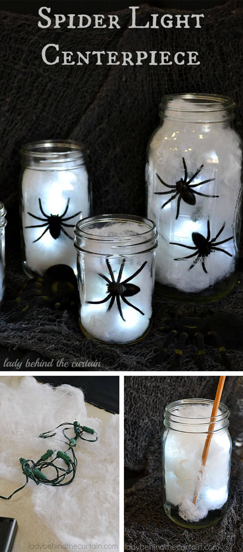 DIY Mason Jar Halloween Crafts: Itsy Bitsy Spider Mason Jar Lights