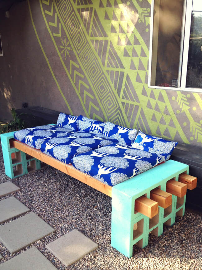Outdoor DIY Bench Ideas: Pop of Color and Comfort Bench