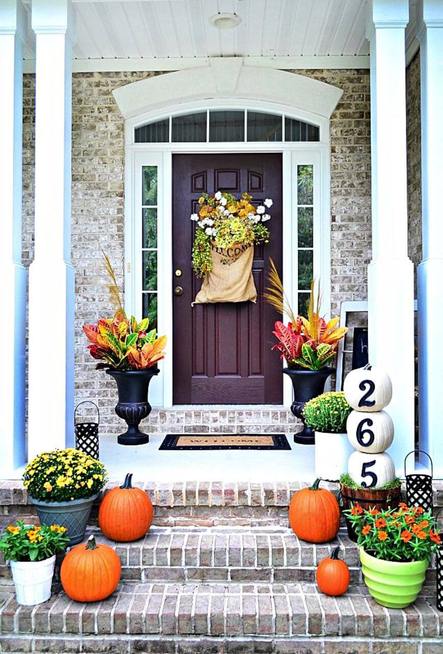 A Pumpkin and Flower Harvest | Fall Porch Decoration Ideas | Porch decor on a budget