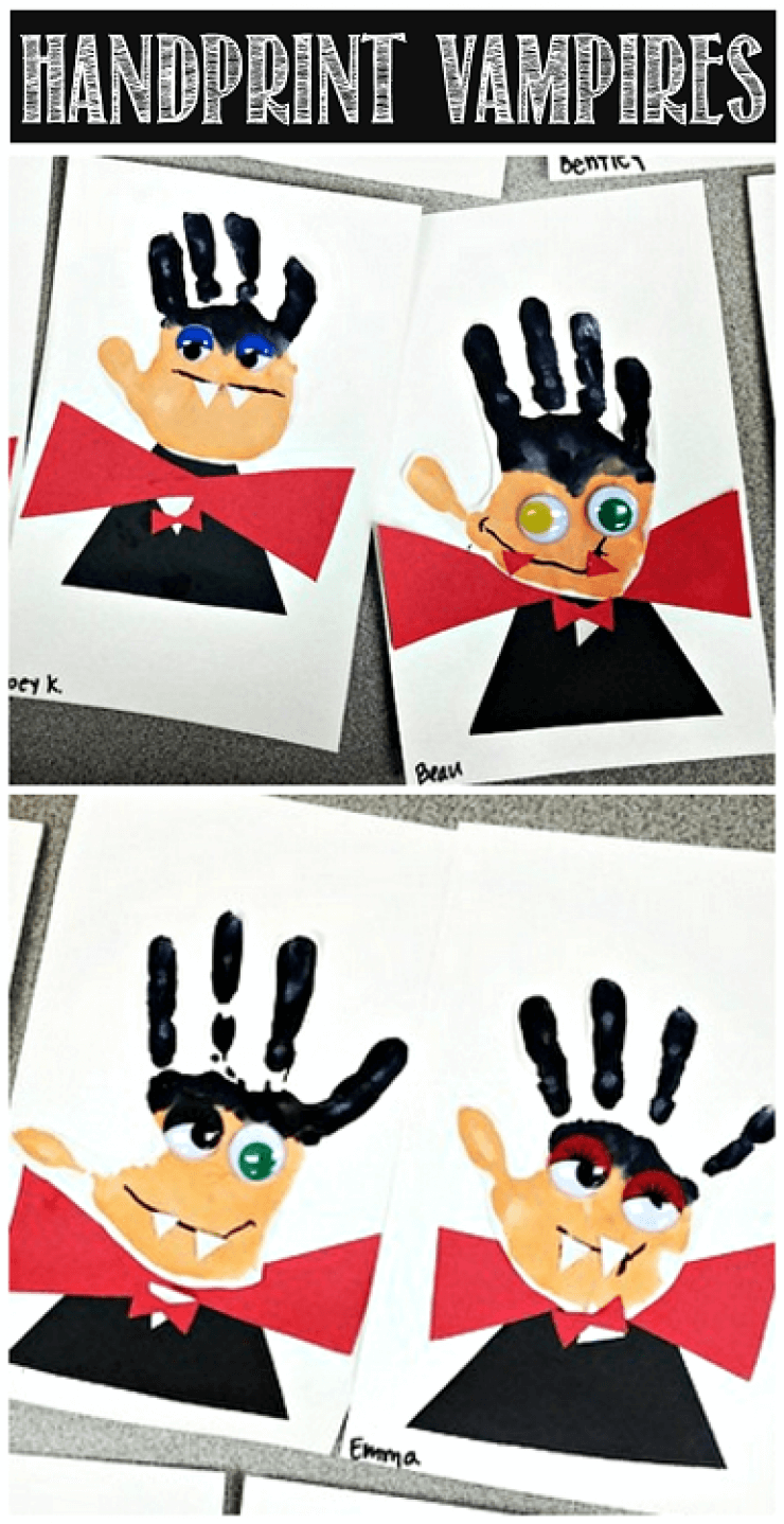 Painted Hand Print Dracula Halloween Decoration | Fun & Creative DIY Halloween Crafts for Kids