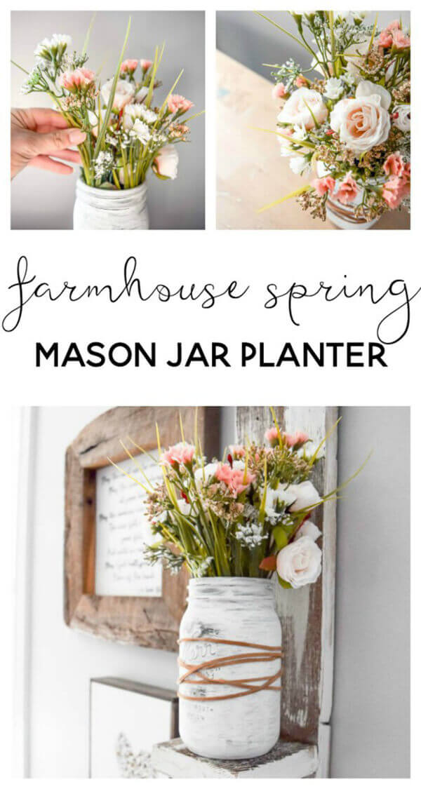 Farmhouse Style DIY Mason Jar Flower Arrangement | Beautiful DIY Mason Jar Flower Arrangements Ideas