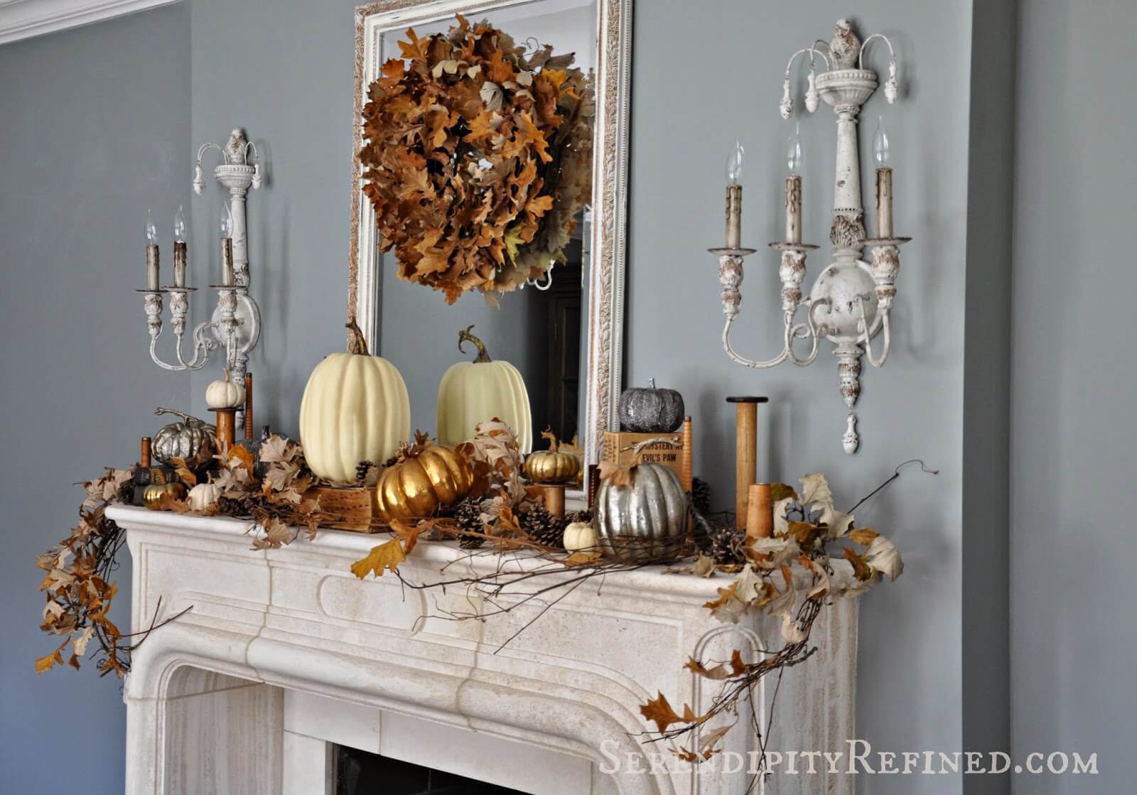 Traditional Mantel Takes on Fall | Fall Mantel Decorating Ideas For Halloween