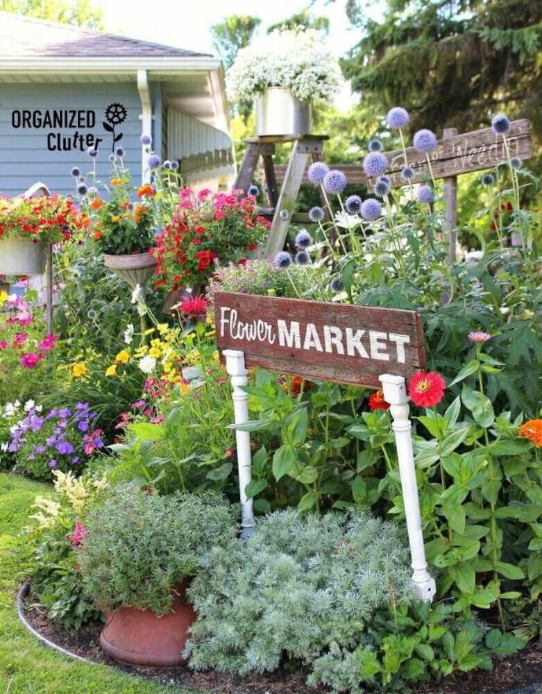 Flower Market Sign on Upcycled Table Legs | Funny DIY Garden Sign Ideas