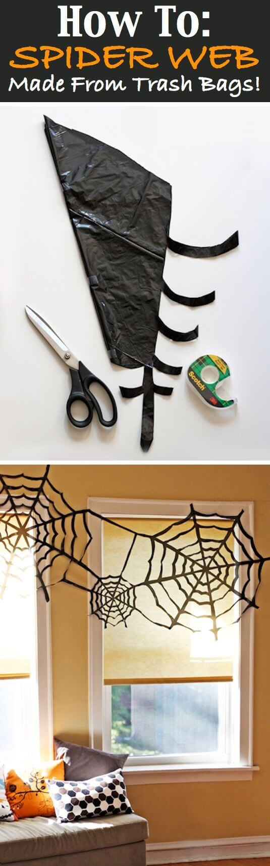 Trashy Spiderwebs | DIY Halloween Window Decoration Ideas