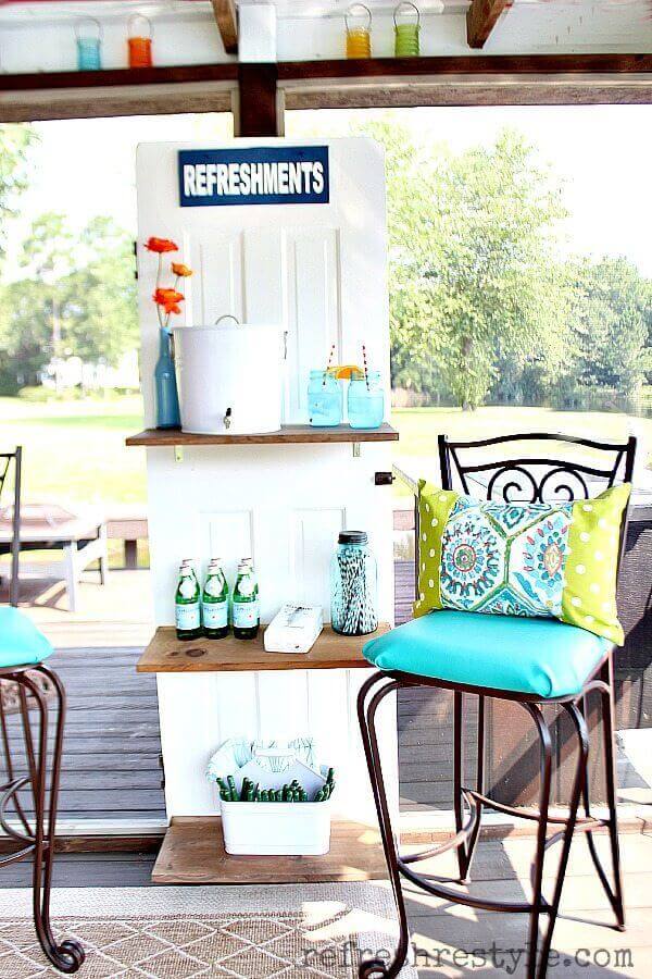 Repurposed Door makes a Beverage Station | Creative Repurposed Old Door Ideas & Projects For Your Backyard