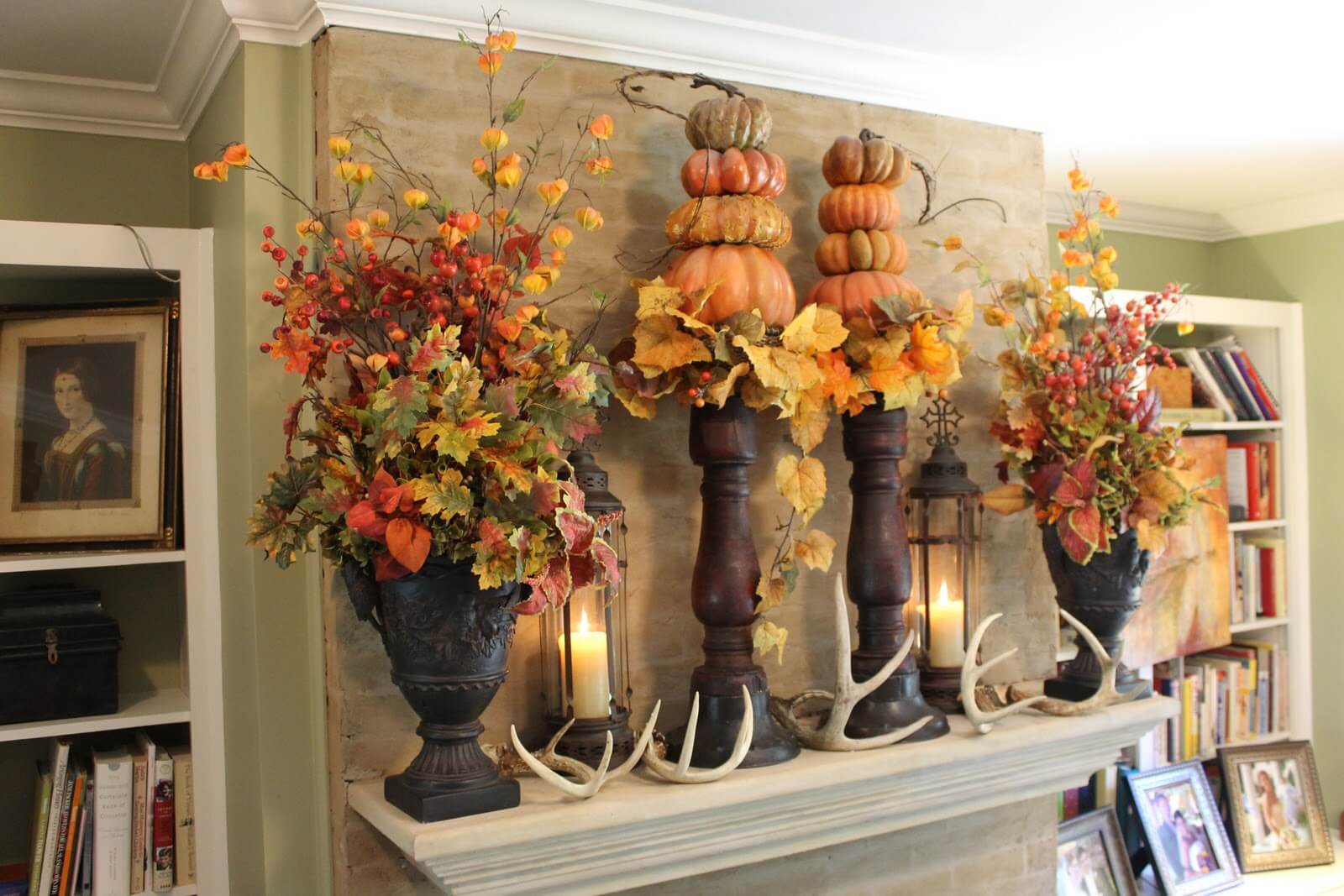 Fall Tradition Enlivens this Library | Fall Mantel Decorating Ideas For Halloween