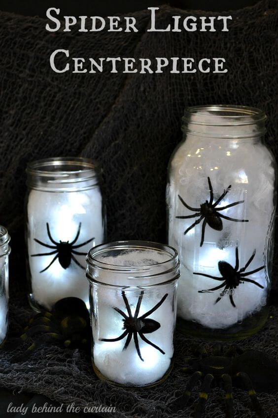 Soft Lights Bring Spiders to Life | DIY Indoor Halloween Decorating Ideas