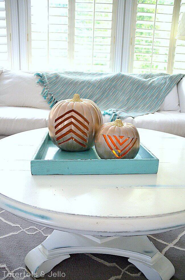 DIY Pumpkin Carving Ideas: Golden Geometric Patterns
