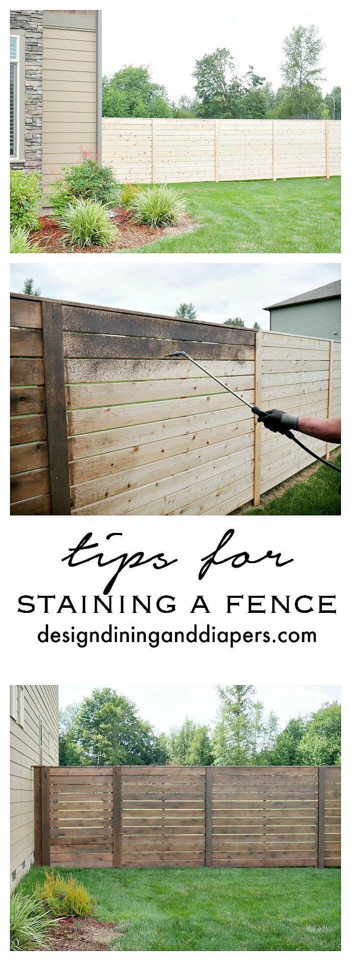DIY Fence Ideas: DIY Stained Horizontal Plank Fence