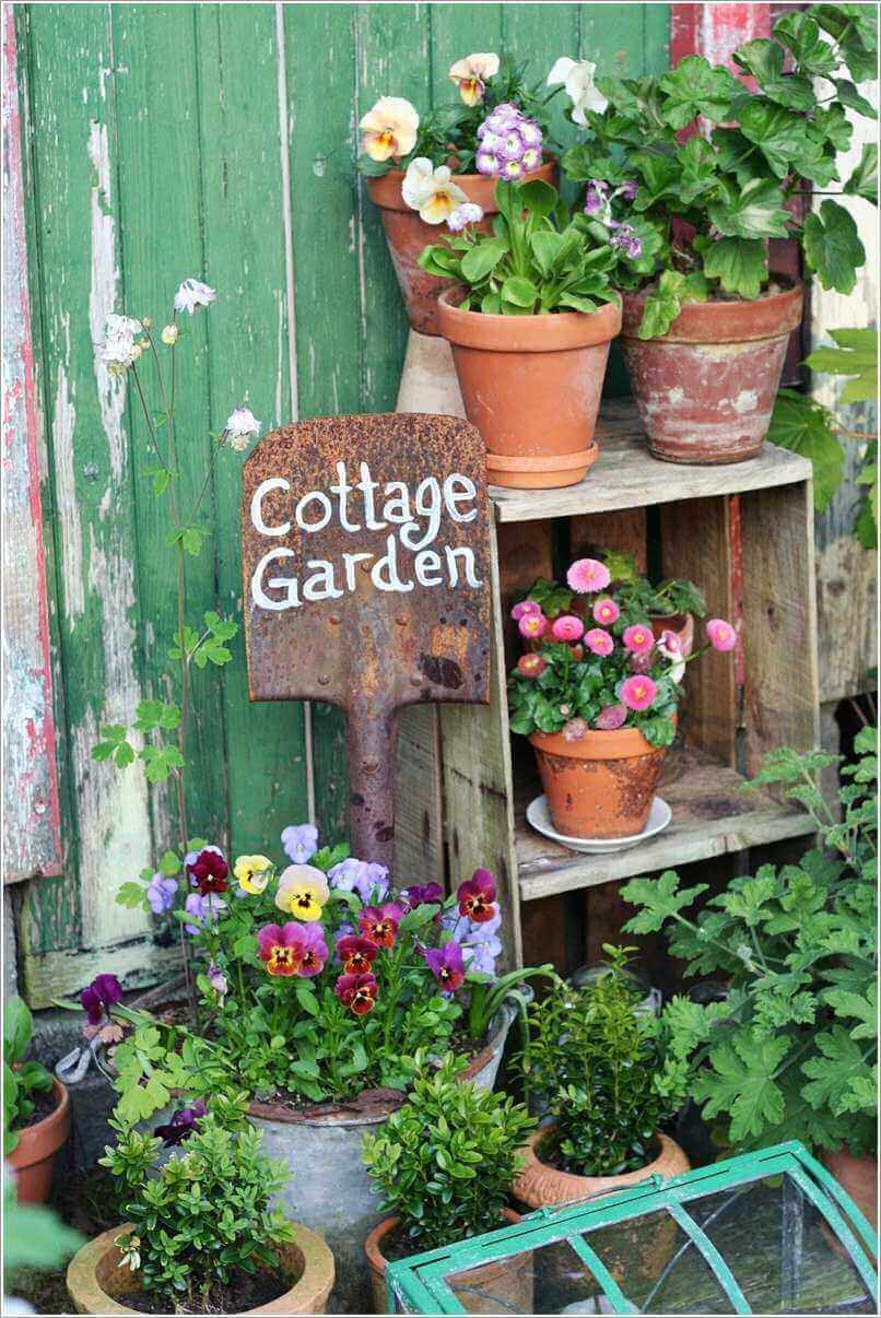 Cottage Garden Sign on a Shovel | Funny DIY Garden Sign Ideas