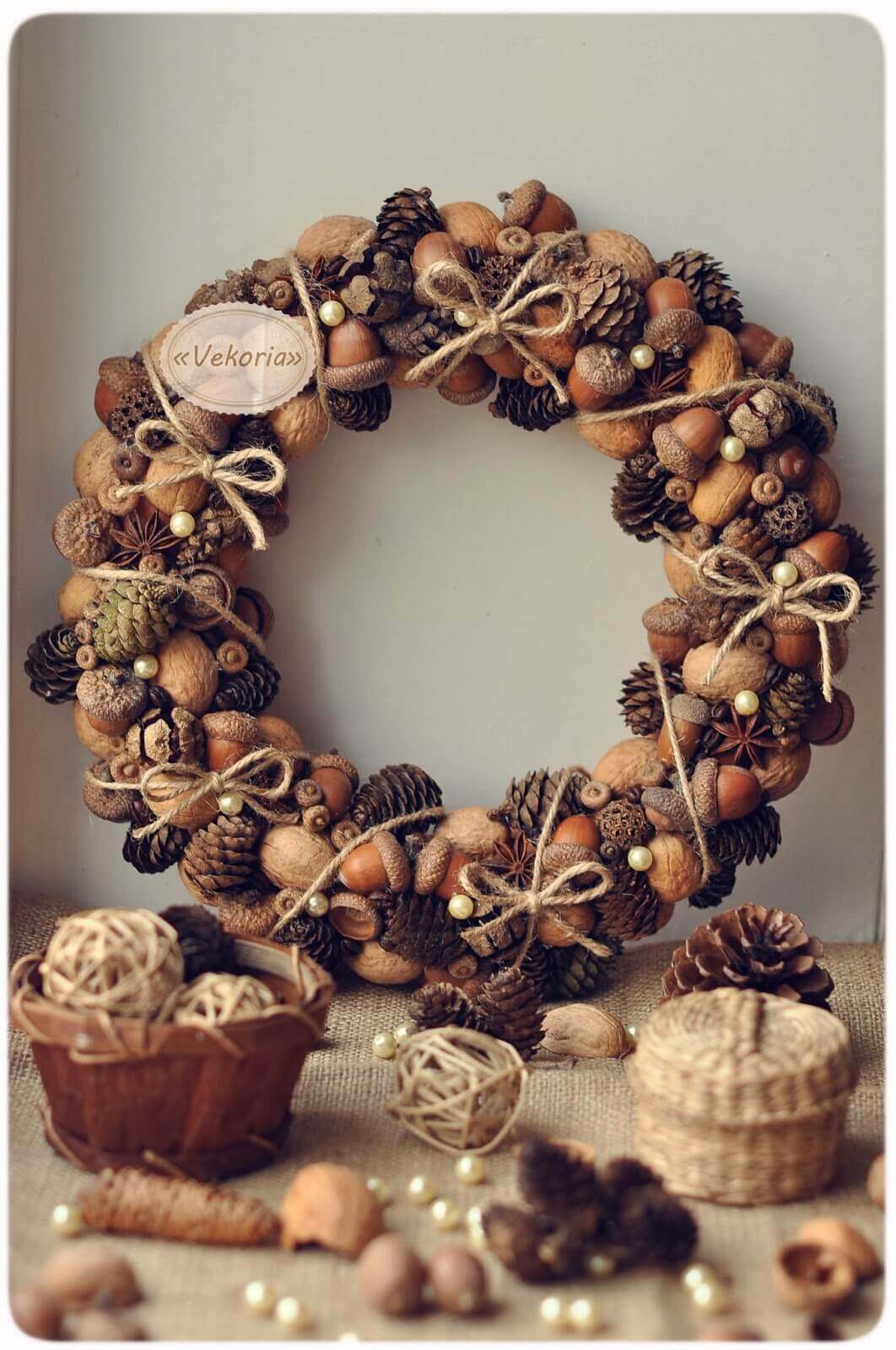 Acorn and Pinecone Plethora with Bow-tied Twine