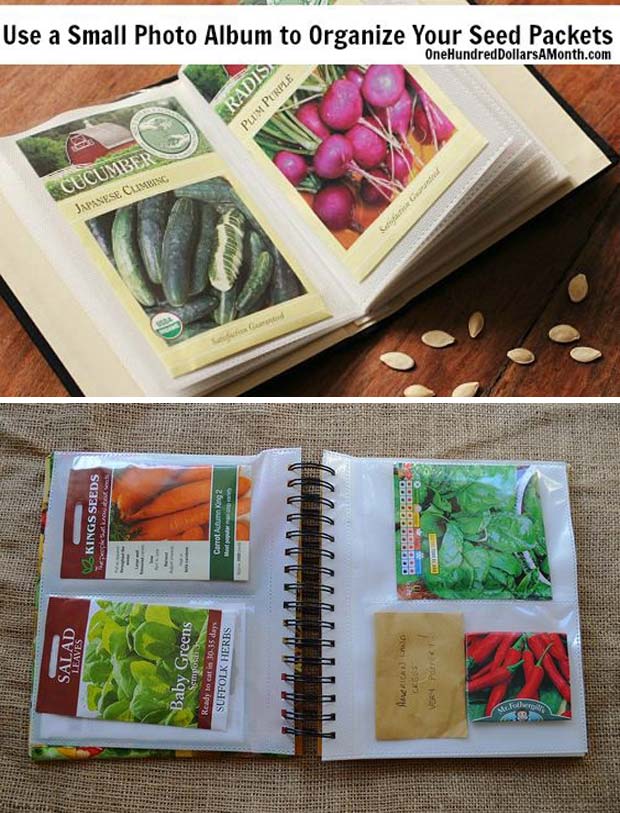 Use an old photo album to create a clever seed packet organizer | Clever Gardening Ideas on Low Budget