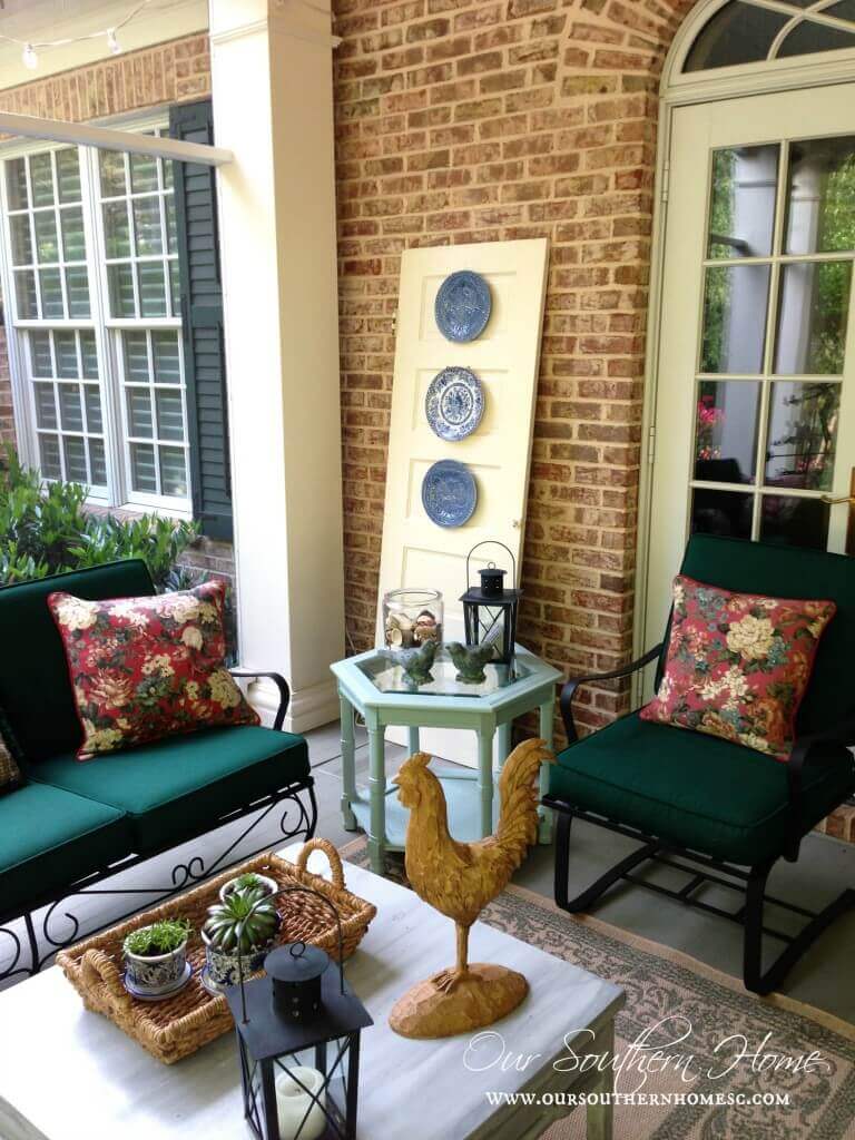 Yellow Door with Hanging Plates | Creative Repurposed Old Door Ideas & Projects For Your Backyard