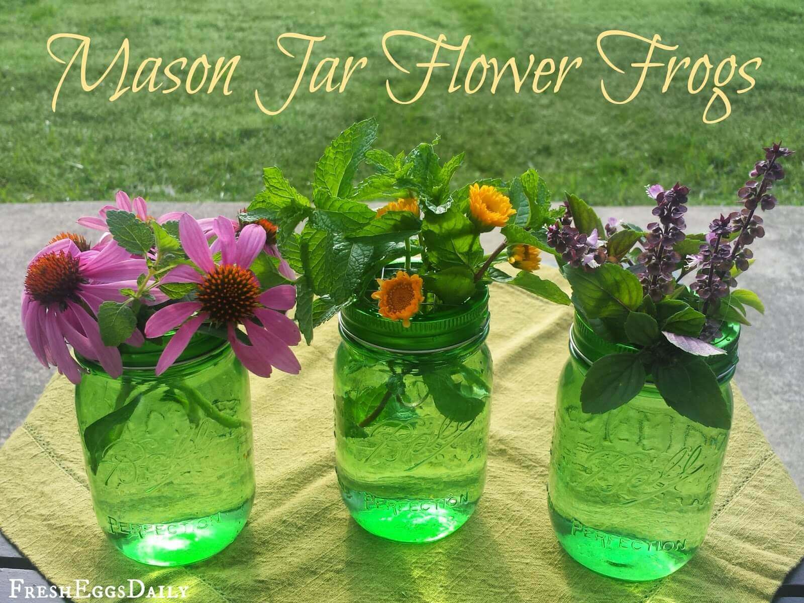Green Mason Jars with Flower Frogs | Beautiful DIY Mason Jar Flower Arrangements Ideas