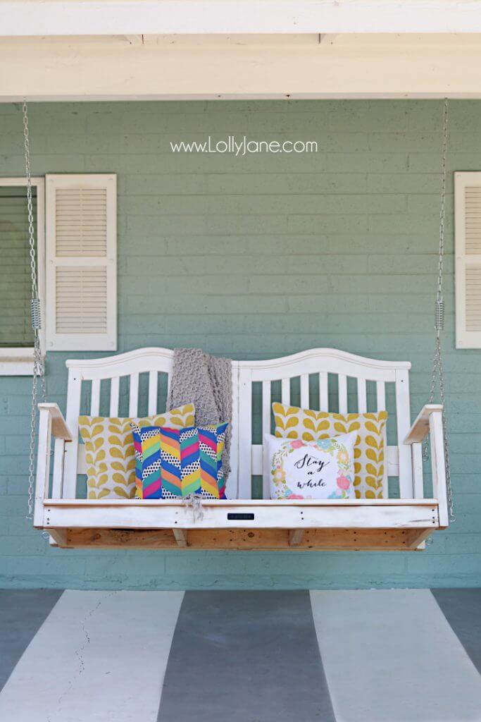 Swinging Over Gray and White Striped Floor | DIY Painted Garden Decoration Ideas