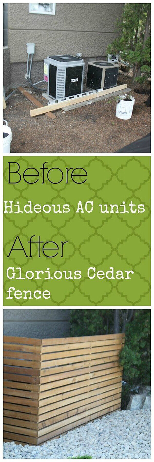 Clean Cedar Lines Hide Your AC | Outdoor Eyesore Hiding Ideas